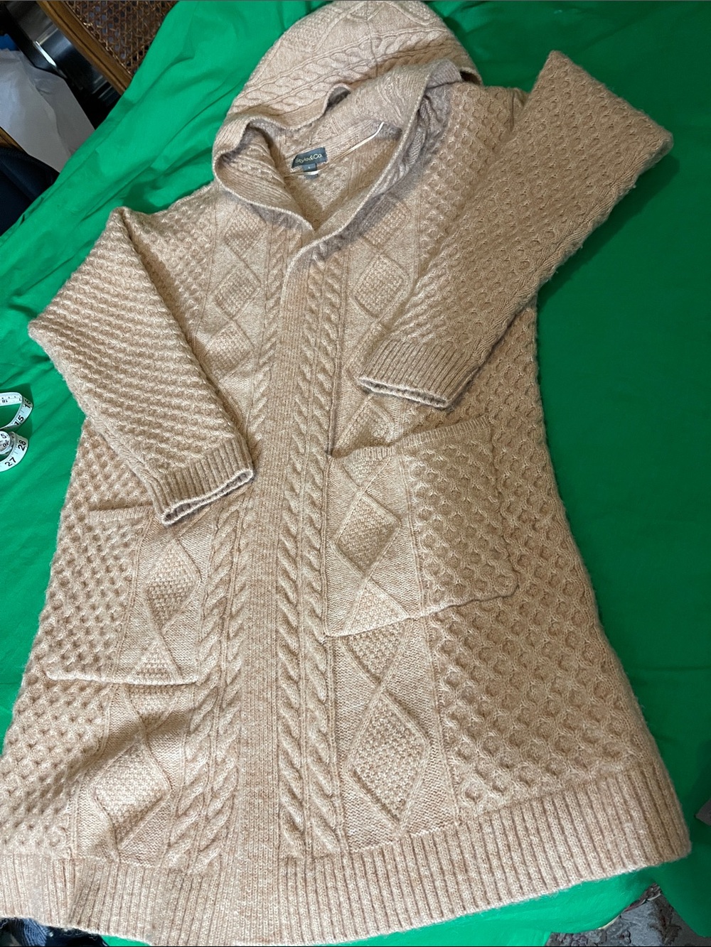 Style & Co. Hooded Cable Knit Cardigan Sweater - Beige